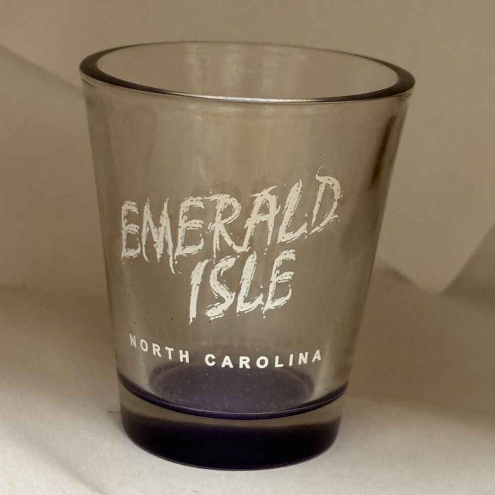 VTG Emerald Isle North Carolina Shot Glass Purple Weighted Bottom Smokey Gray